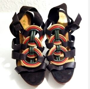 L.A.M.B. Braided Leather High Heel Sandals